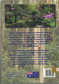 Back Cover of 'The Dandenongs', featuring blurb and imagery of the Dandenongs.