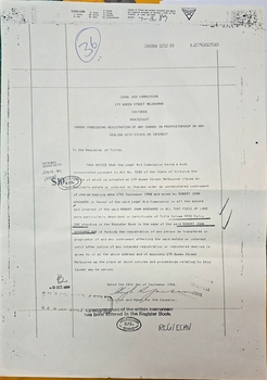 Legal Documents and Map relative to action between M & D Morgan and R Woodward property adjacent to Belgrave-Genbrook Rd., Emerald 1984