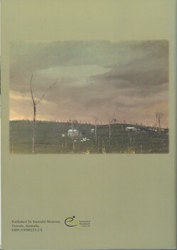 Back cover of book showing Nobelius Nursery Packing Shed c.1904 in a predominantly bare landscape.