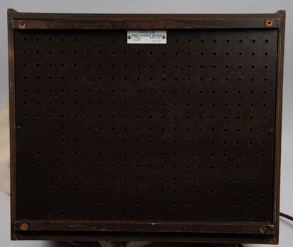 Underneath of turntable with imprint showing the turntable's model details and serial number.