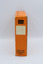 Side view of orange box containing rotary slide magazine with brand name visible and hand-printed label of contents.