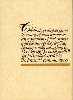 Front cover of programme for Dr Murphy's celebratory dinner