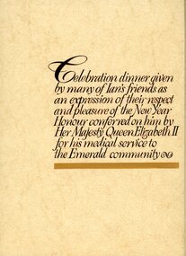 Front cover of programme for Dr Murphy's celebratory dinner