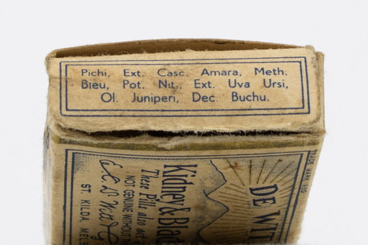 Image of the end of De Witt's Kidney & Bladder pill box - ingredients 