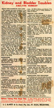 Image of Instruction manual contained in the De Witt's Kidney & Bladder pill box