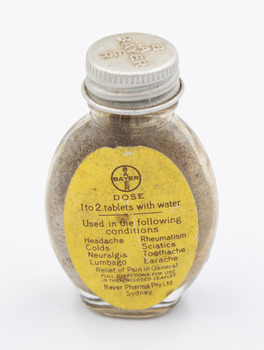 Back of medicine bottle sowing dosage instructions imprinted on label with yellow background.