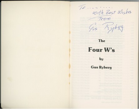 Inside front cover showing title, author and the author's autograph