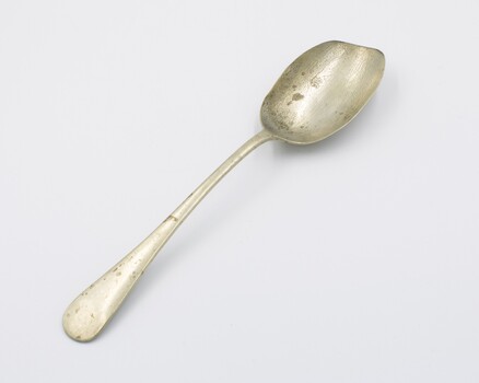 Serving spoon placed flat in supine position.
