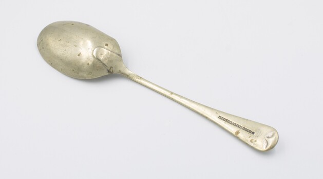 Serving spoon placed flat in prone position.
