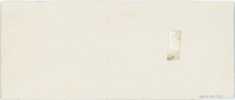 The reverse of collage, featuring mostly blank card with an accession number and a piece of tape.