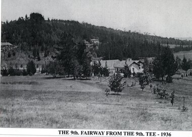 Photograph taken from the 9th tee of the 9th fairway of the Emerald Country Club showing club house in centre of image.