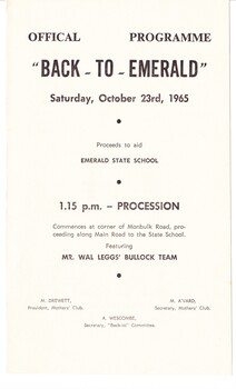 Front of programme with headline details of celebration