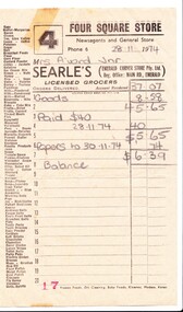 Invoice for a shop customer showing amounts paid for and owing