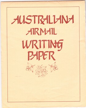 Front of airmail writing pad - red type of manilla-colored back ground