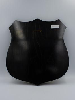 Back of shield with small indentation for hanging purposes