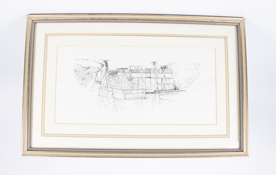 Framed black and white sketch of Emerald Gallery