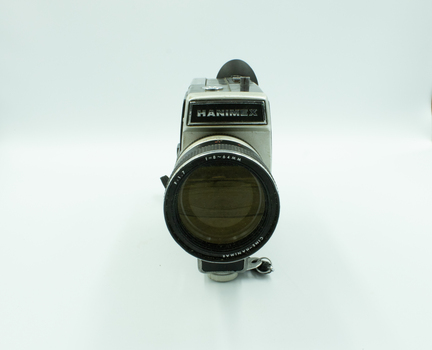 Front view of Hanimex camera with lens in forefront
