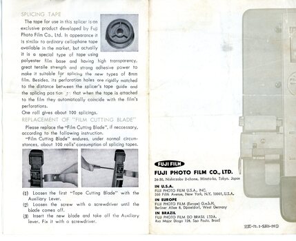 Back page of Owner's Manual for Fujica Splicer