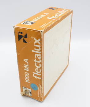 Side and back view of box containing halogen light