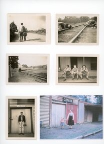 Five black and white photographs and one colour slide all associated with Clematis Station and particular people