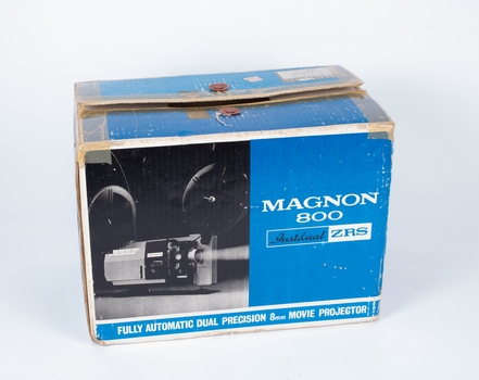 Front view of movie projector box