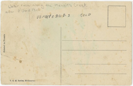 The message side of a postcard, with no message, address, or stamp but a handwritten annotation and accession number.