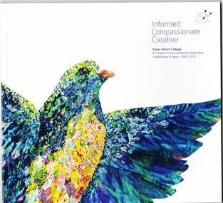 Front cover showing illustration of a multi-coloured dove in flight