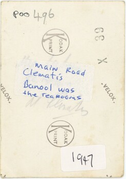 The reverse of a photograph with Kodak logos and handwritten annotations in pen.