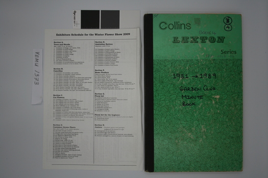 Garden Club  Minute Book closed. Also exhibition schedule for Winter Flower Show 2009