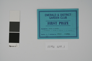 Certificate - First Prize for container of heath or erica 