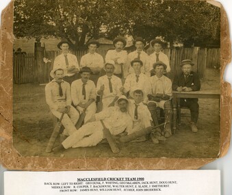 Front of Macclesfield Cricket Team photograph with list of names below