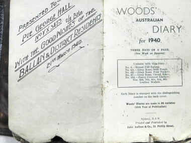 Diary of George William Hall  -  (Item held by Monash Memorial Defence Library)