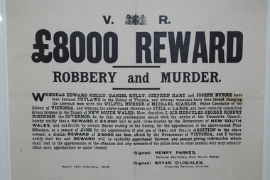 Poster (Reward Kelly Gang), 15 November 1878