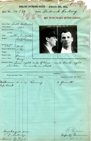 Prison record (Frederick Hartwig), 28 March 1919