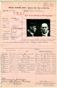 Prison record (Frederick Dunn), 31 October 1919