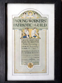 Framed Award Certificate, Unknown framer, Young Workers' Patriotic Guild, Certificate issued by Victorian Education Dept 1918