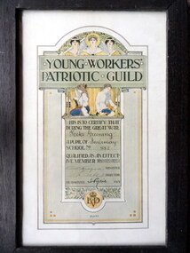 Framed Award Certificate, Young Workers' Patriotic Guild, Certificate issued by Victorian Education Dept 1918