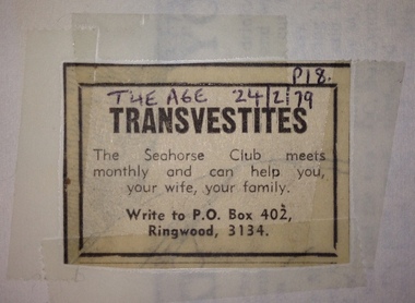 Article, Transvestites, The Age, 24 February 1979, p.18, 24 February 1979
