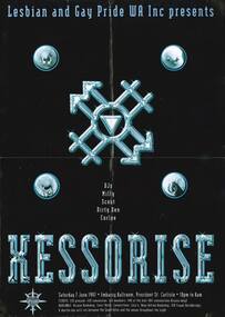 Poster, Lesbian and Gay Pride WA Inc presents Xessorise, Embassy Ballroom, Perth, Saturday 7 June 1997, 1997