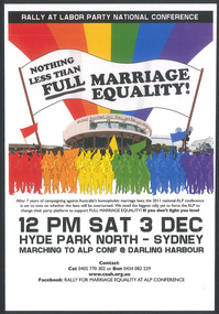 Poster, Community Action Against Homophobia (CAAH), A conscience vote is not enough! : nothing less than full marriage equality : rally at Labor Party National Conference… 12pm Sat 3 Dec [2011]