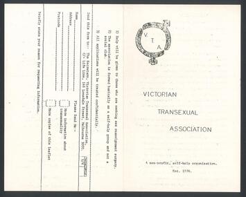 Ephemera, Victorian Transexual Association, Victorian Transexual Association [brochure], 1976