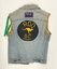 Image depicts the back of a sleeveless denim jacket, with yellow ribbon trim around the sleeve holes, a green and yellow ribbon off one shoulder, and a large back patch for 'Roo B.C. Sydney', the Roo Bike Club.