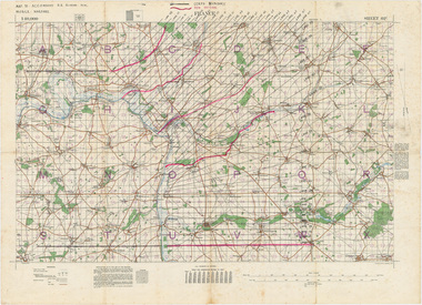 MAP TO ACCOMPANY HEAVY ARTILLERY SCHEME FOR MOBILE WARFARE".....marked with 'Lanes' and Corps/Division Boundaries, Ordnance Survey, 1:40,000, France. Sheet 62c, Dec 1917. (centring on Peronne and Mont St Quentin), December 1917