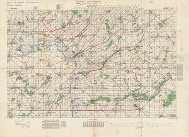 MAP TO ACCOMPANY HEAVY ARTILLERY SCHEME FOR MOBILE WARFARE".....marked with 'Lanes' and Corps/Division Boundaries, Ordnance Survey, 1:40,000, France. Sheet 62c, Dec 1917. (centring on Peronne and Mont St Quentin), December 1917