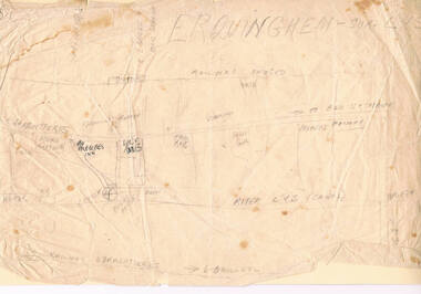 Bob Snape's HAND-DRAWN MAP of ERQUINGHAM-SUR -LYS, FRANCE, centring on 6th Field Ambulance base