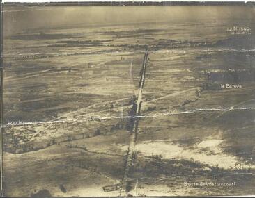 AERIAL PHOTOGRAPH, (Oblique shot of battlefield from Butte de Warlencourt, wrecked tank featured) 16/10/1916