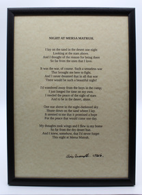Poem, Framed, Avis Quarrell, Night at Mersa Matruh, C 2016