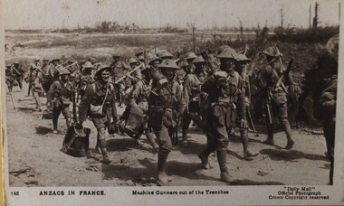 Work on paper - ANZACS in FRANCE, Machine Gunners out of the Tenches, part of Daily Mail Official War Pictures; series XIX no 146 (see Notes)