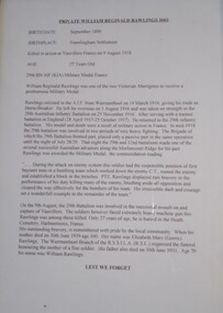 Work on paper - Private William Reginald Rawlings 3603, biography