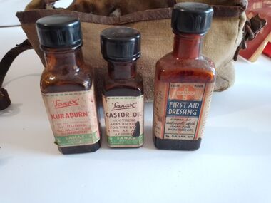 Equipment - WW2 Field Medical Kit- contents, part of, Sanax CASTOR OIL